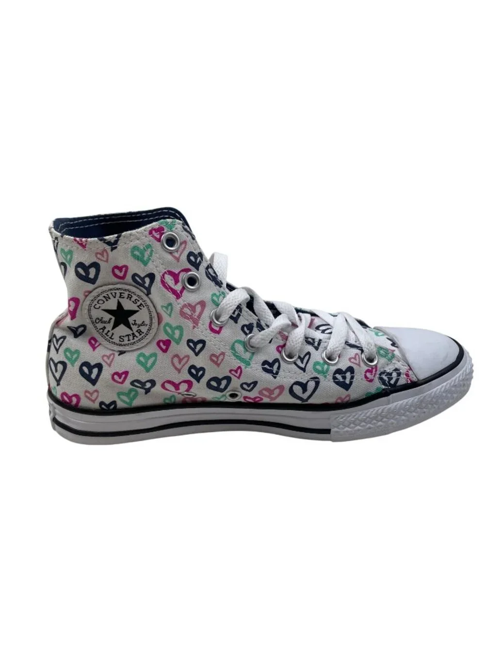 Converse All Star Junior High-Top Sneakers Multicolor Heart Print Size 4